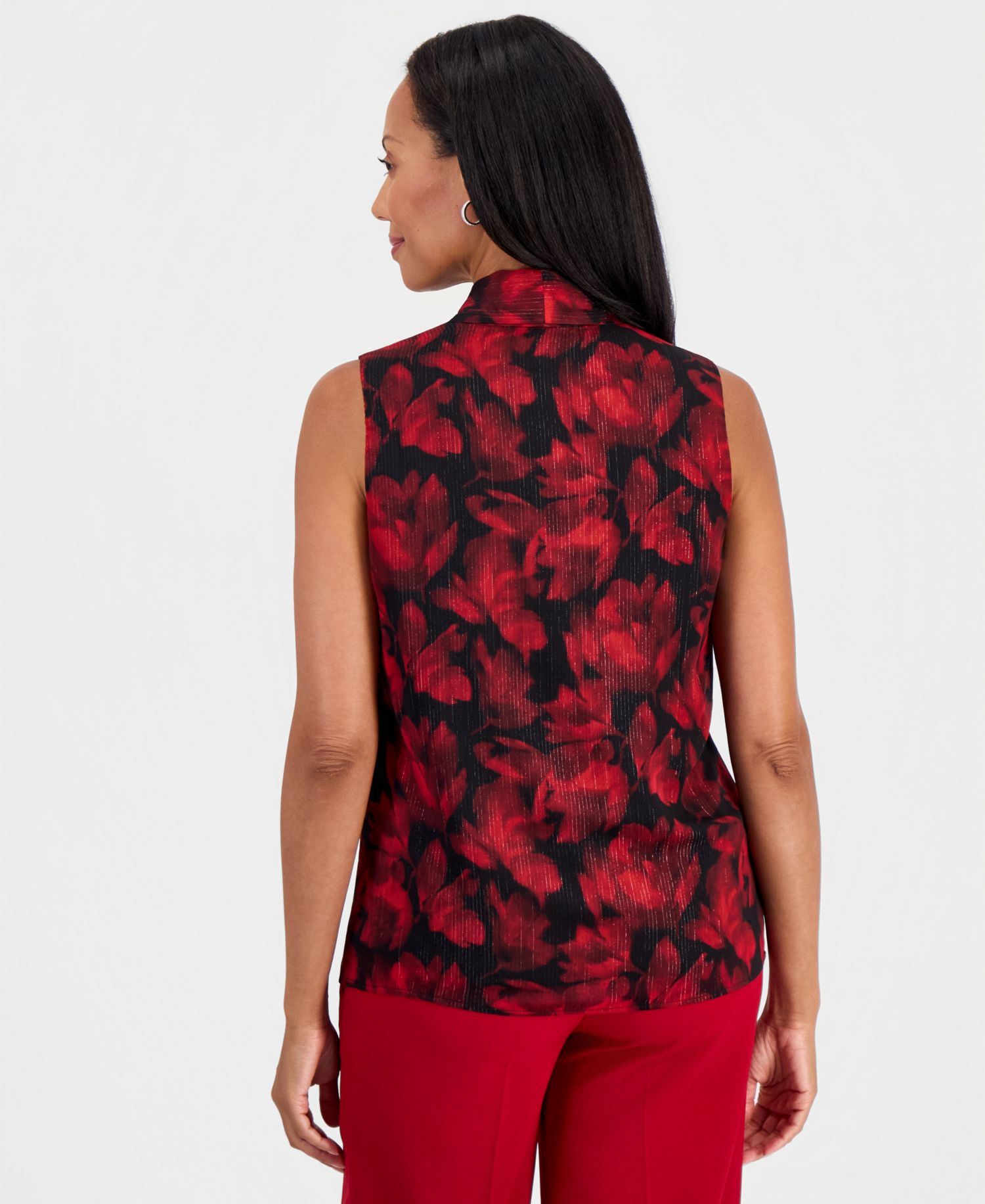 Women's Floral-Print Tie Front Sleeveless Blouse