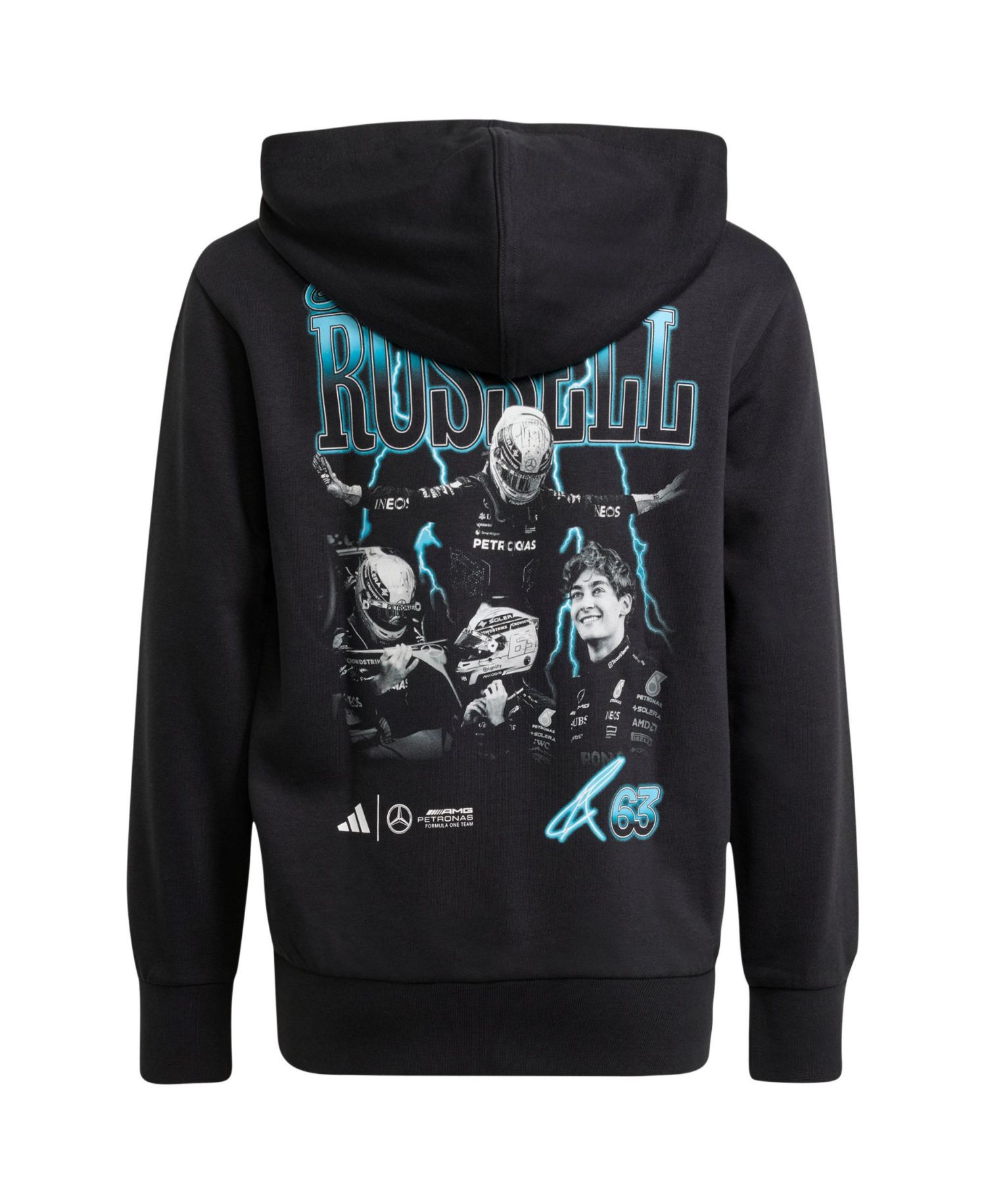 Big Boys and Girls George Russell Black Mercedes-AMG Petronas F1 Team Driver Wear Graphic Pullover Hoodie