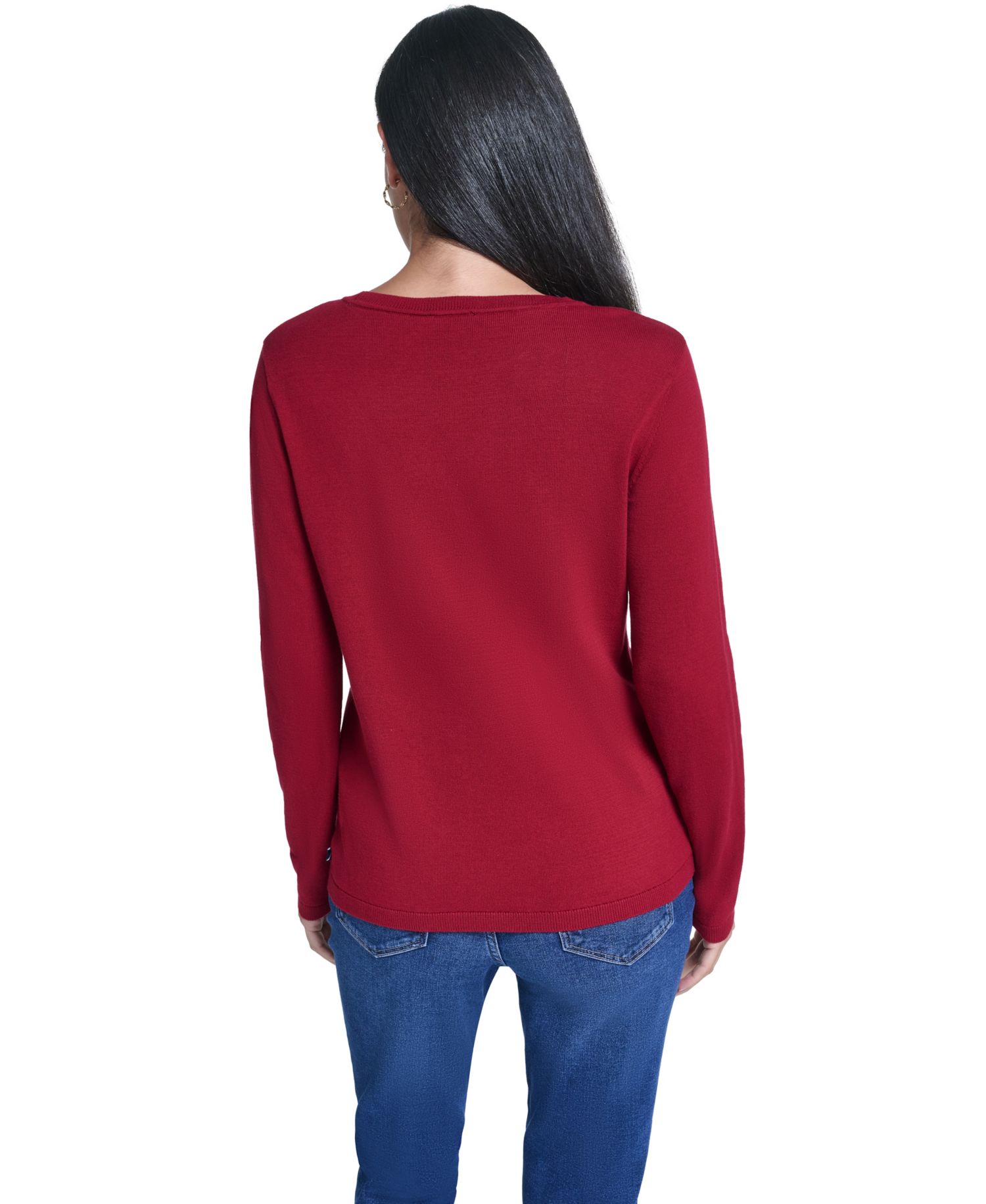 Women's Argyl Hearts Crewneck Long-Sleeve Cotton Sweater