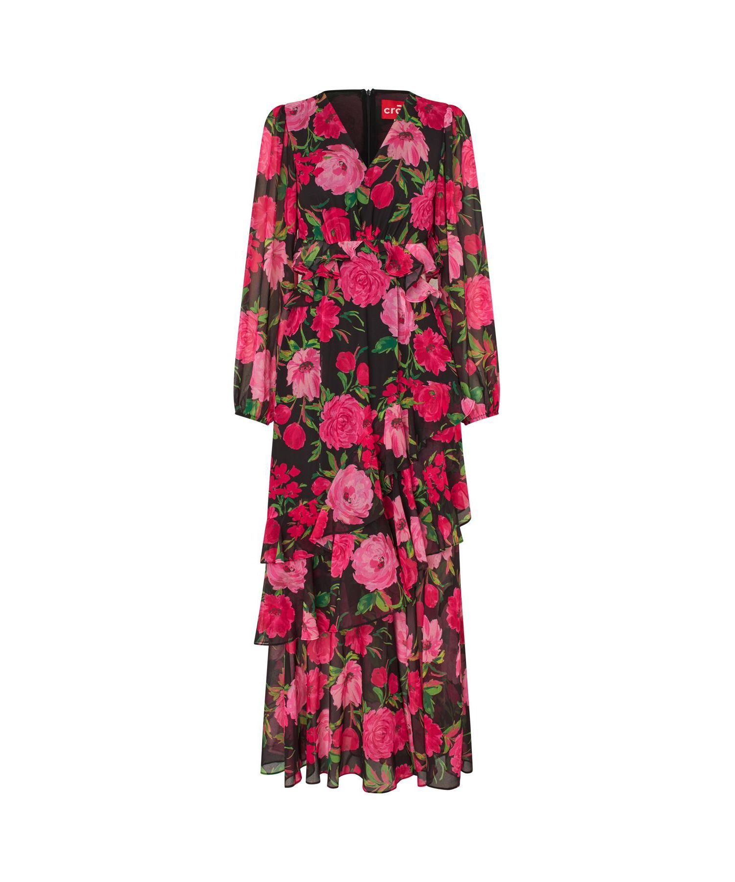 Women's Love Floral Long-Sleeve Tiered Maxi Dress