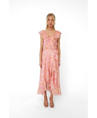 Women's Landon Floral-Print Wrap Ruffle Midi Dress