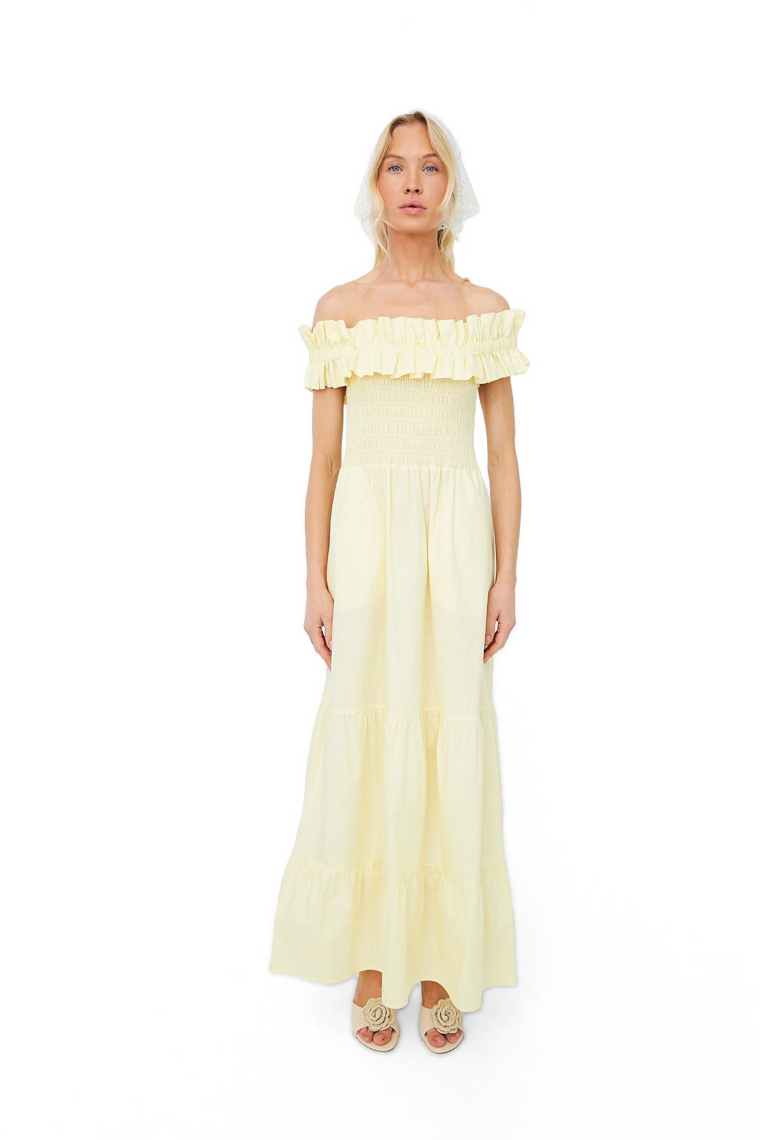 Women's Capri Bardot Tiered Smocked-Bodice Dress