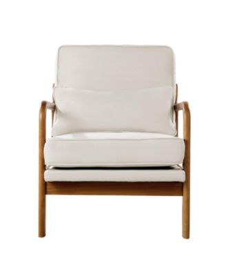 Modern Upholstered Armchair with Wood Legs and Thick Cushion Seat