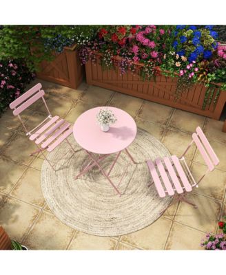 3 Piece Folding Metal Bistro Set, Foldable Round Table and 2 Chairs Indoor Outdoor Patio Furniture