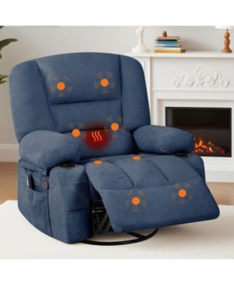 Oversized massage recliner with vibration and heating,Chenille,manual recline, side pocket,Cup Holders