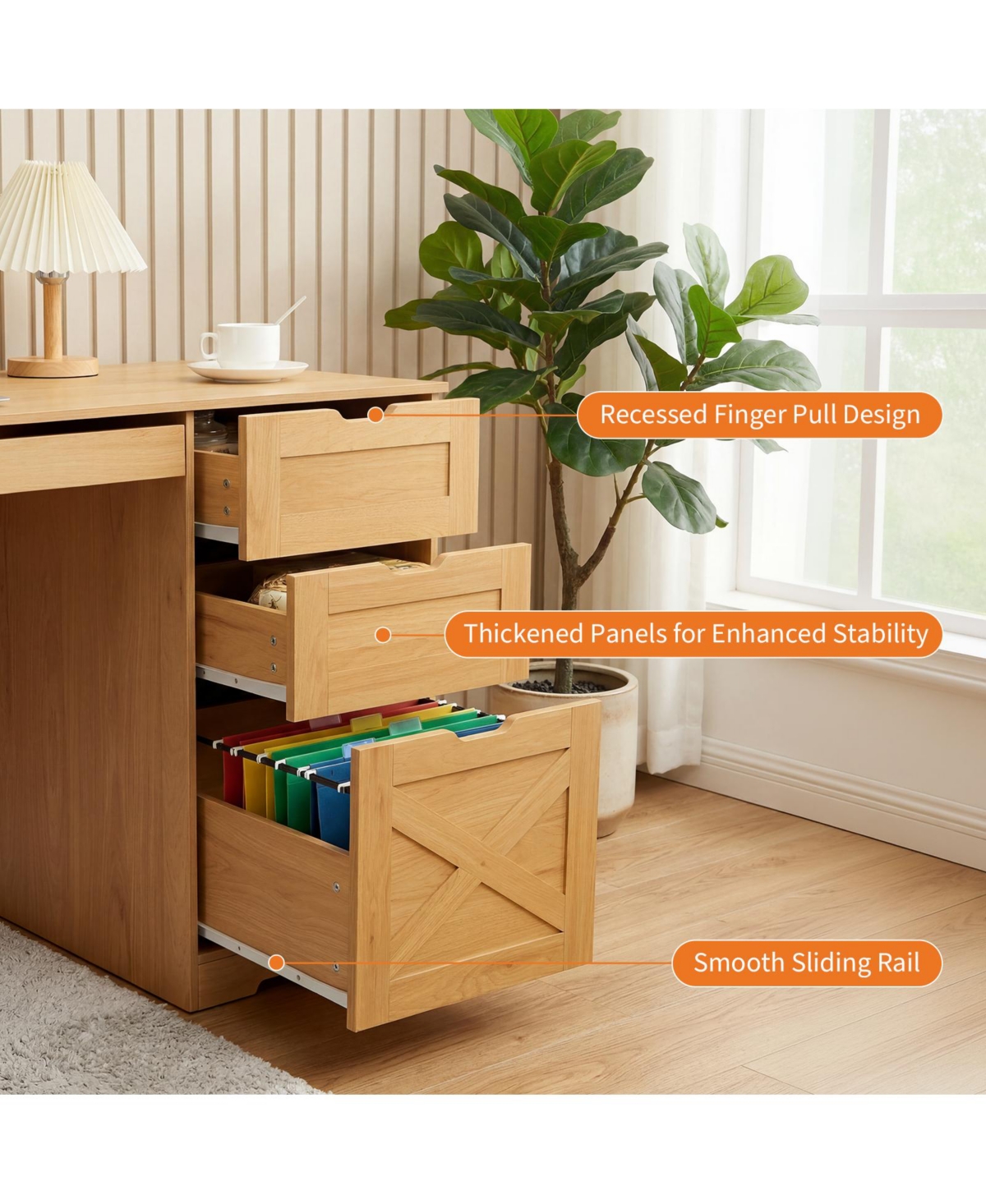 gaomon 59 Inch Office Desk with 4 Drawers Farmhouse Home Office Desk with Charging Station and Keyboard Tray/ Wooden Computer Desk