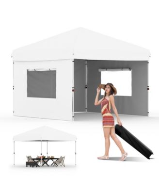 10 x 10 Feet Pop Up Canopy Tent with 3 Removable Sidewalls, Roller Bag and Center Lock for Market, Patio and Camping