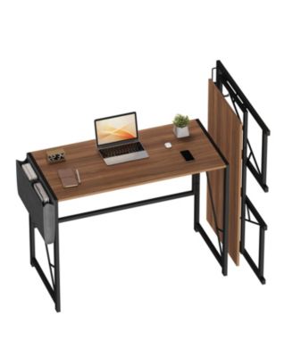 39.4" Folding Computer Desk, Home Office Work Desk with Storage Bag and Hook, Foldable Table Gaming Study Writing Desks for Bedroom, Apartment