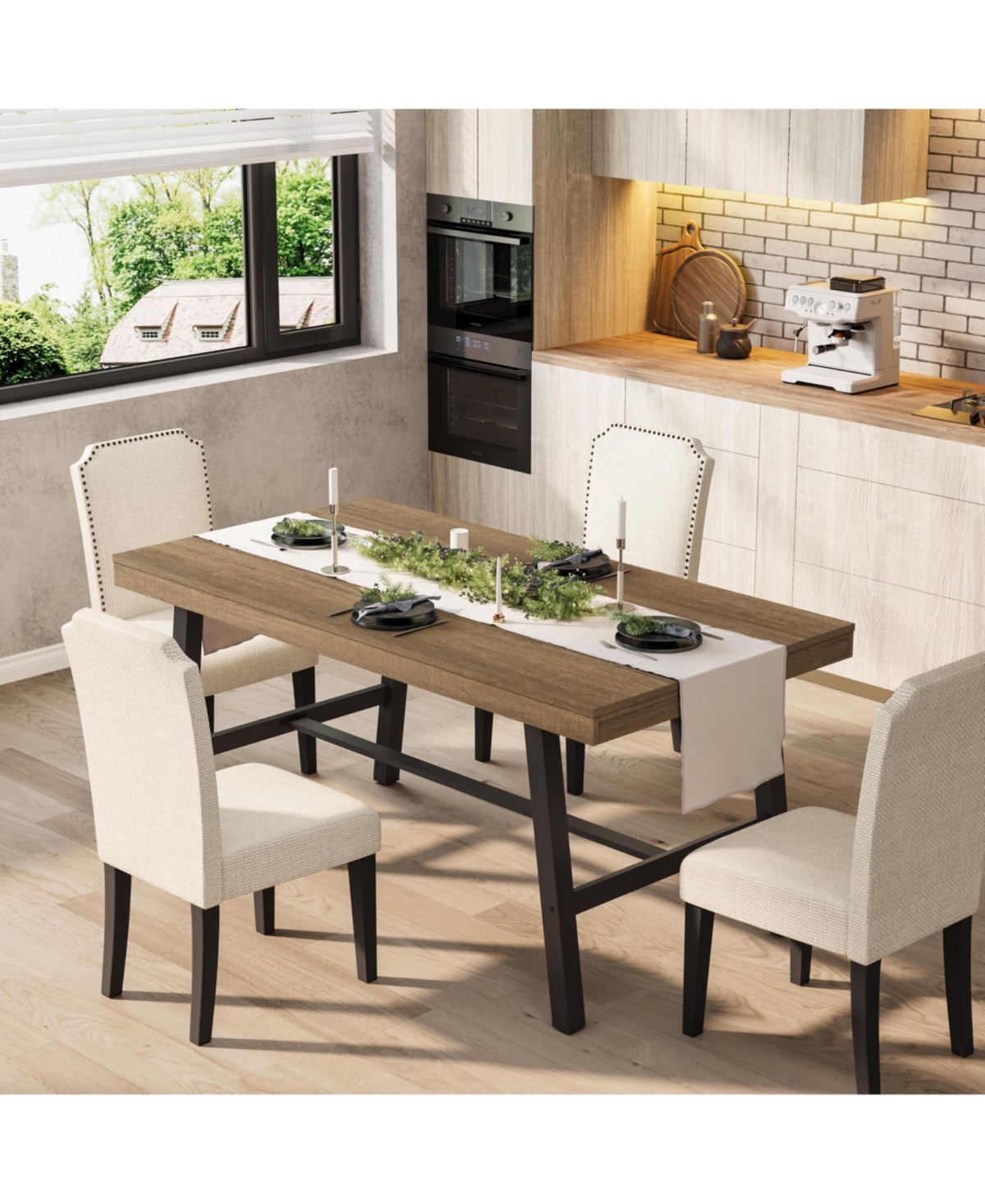 gaomon Industrial Dining Table for Heavy Duty Rectangular Kitchen Table with Metal Legs, Small Space Dining Table for Kitchen, Dining Room - Brown