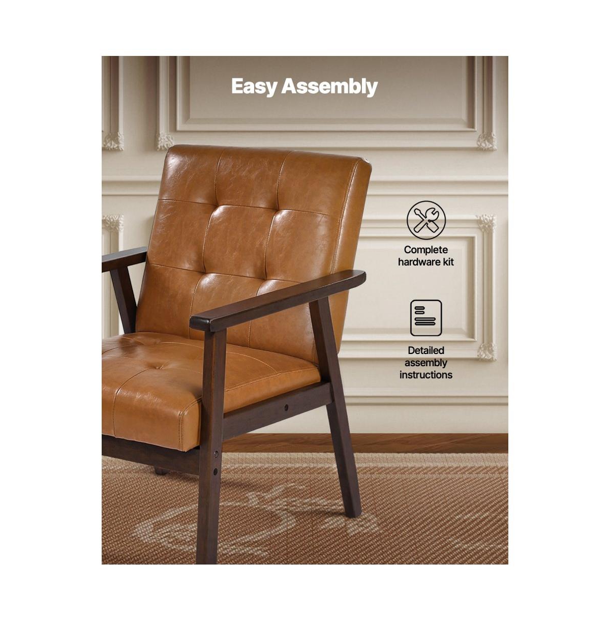 Slickblue Pu Leather Upholstered Armchair with Solid Wood Legs for Home Office