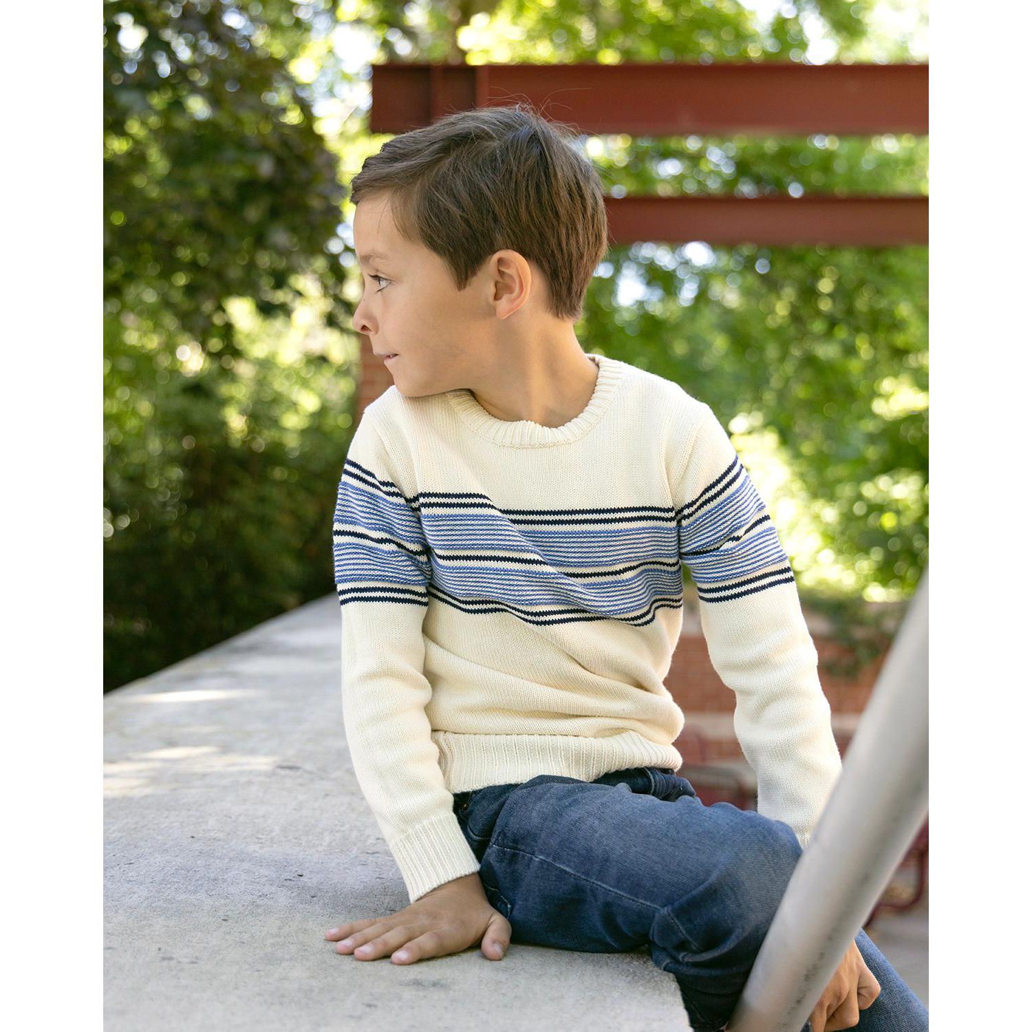 Hope and Henry Boy's Small to Xlarge Organic Striped Crew Neck Pullover Sweater