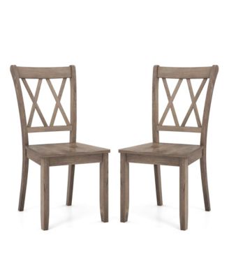 Wooden Dining Chairs Set of 2 with Ergonomic Seat Rubber Wood Frame and High Backrest