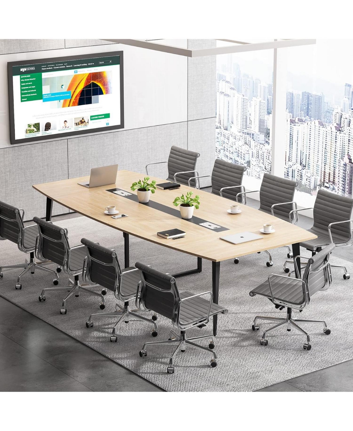 Tribesigns 8FT Boat-Shaped Conference Table with Cable Grommets