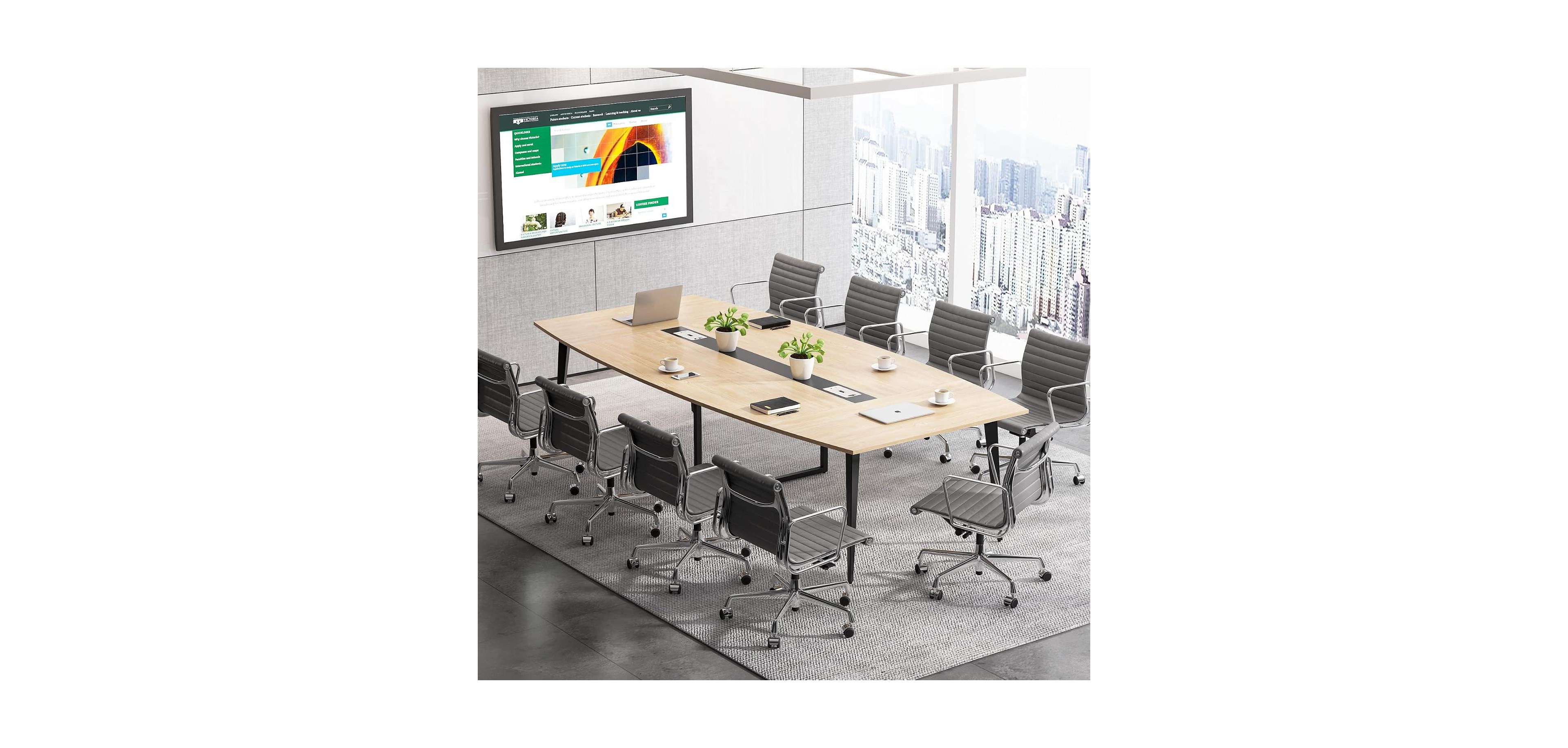 Tribesigns 8FT Boat-Shaped Conference Table with Cable Grommets