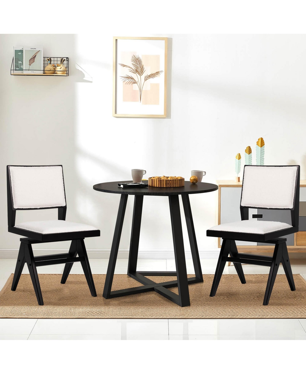 Costway Mid Century Modern Dining Chairs Set of 2 Faux Shearling Upholstered Dinner Chairs
