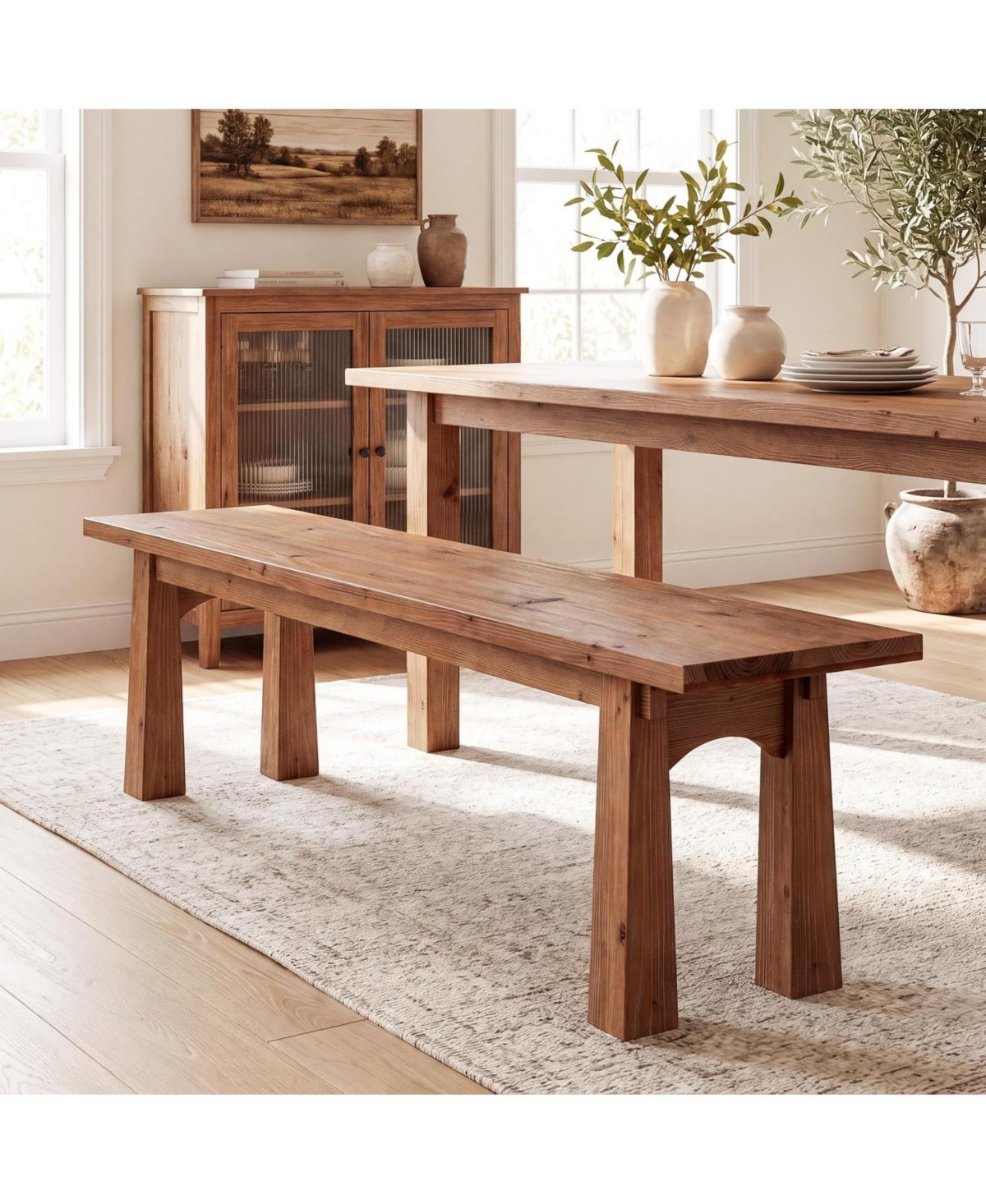 Tribesigns 55 Inch Solid Wood Dining Bench,Farmhouse Dining Room Bench