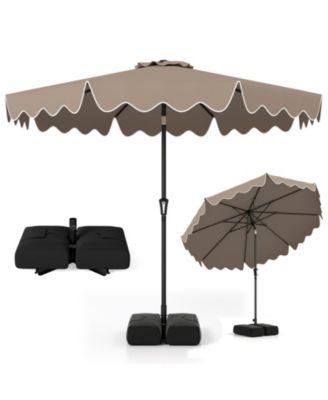 9 Feet Patio Umbrella with Weighted Base and 2 Sandbags