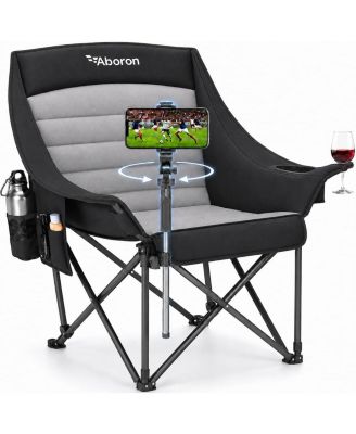 Oversized Camping Chair,Padded Folding with Side Pocket,Adjustable Phone Holder,500lbs Heavy Duty,Portable Lawn Chair for Sports,Fishing,Beach