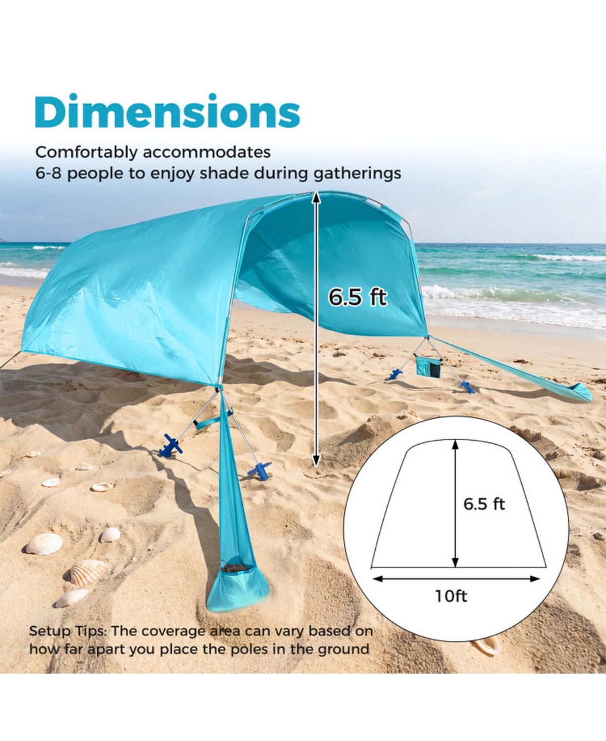 Sugift Wind Powered Beach Tent Portable Sun Shelter Canopy for Picnic