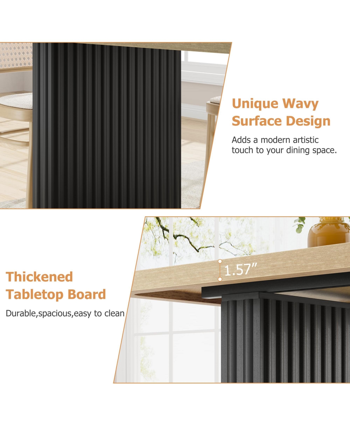 gaomon Dining Table for 6-8, 71" Rectangular Farmhouse Kitchen Table with 3.6"×22.9" Fluted Wave Metal Legs and Wooden Top, Large Dining Table