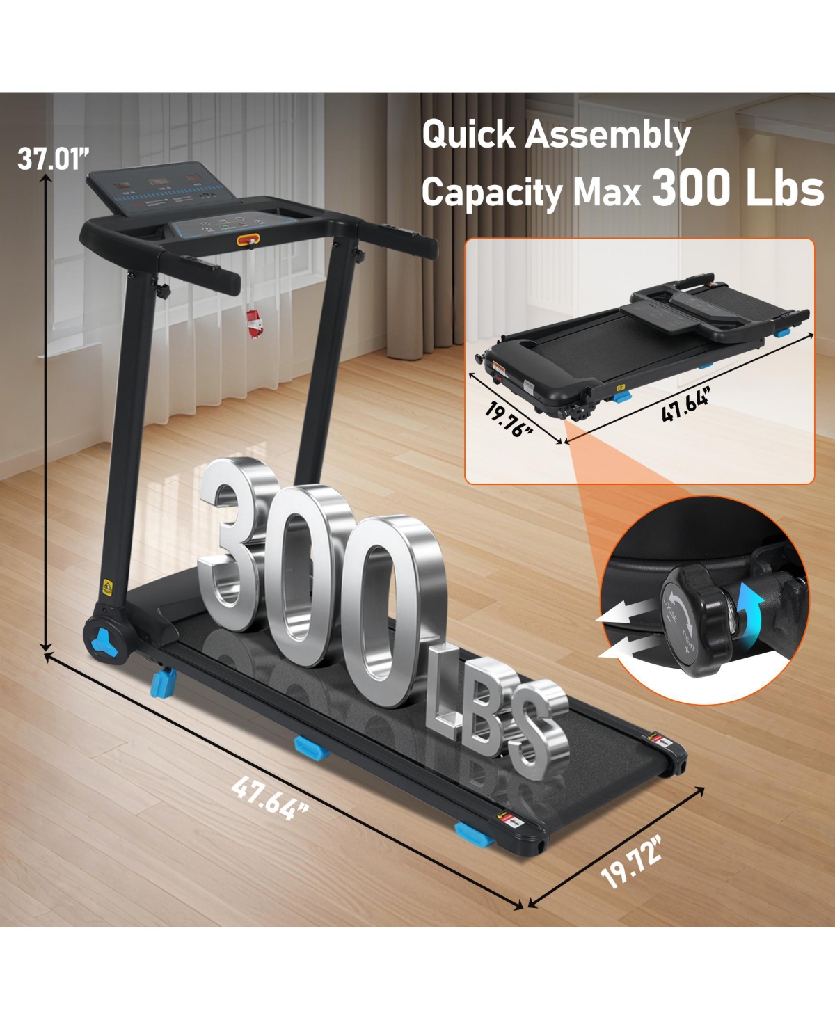 Zeny Treadmill with Incline,3.0HP Quiet Foldable Treadmills for Home,10.0MPH 300 Lbs Weight Capacity Home Exercise Equipment Treadmills
