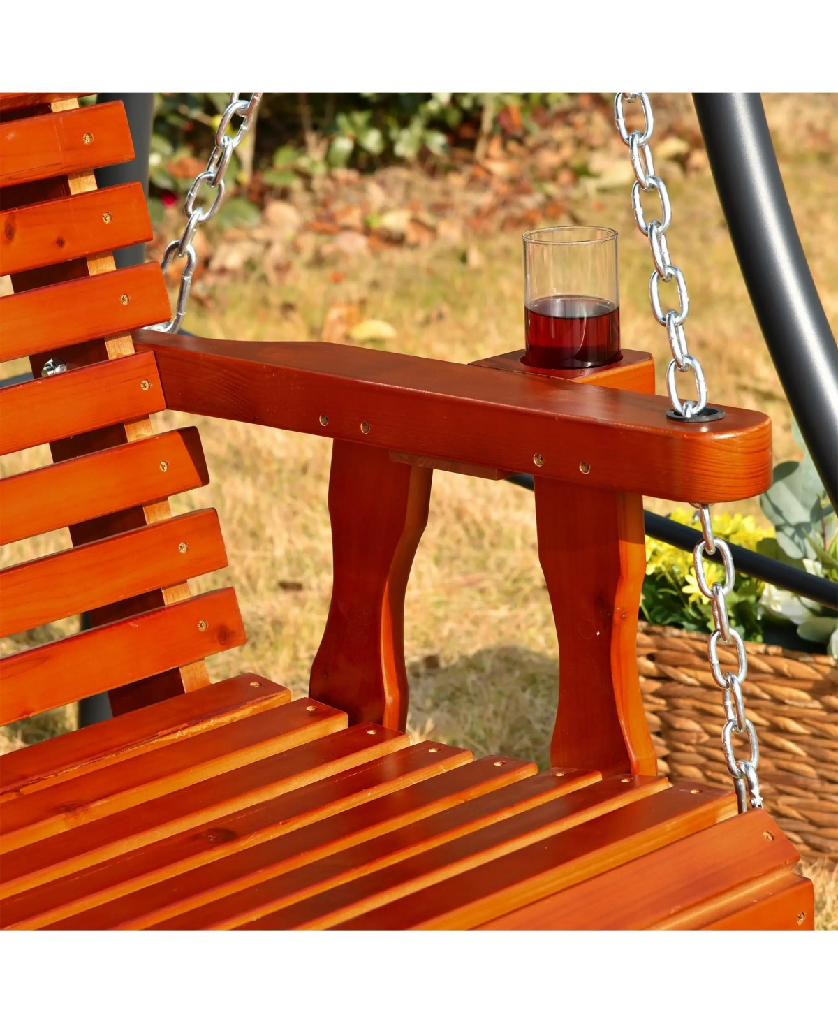 Yiortwo 2 Person Porch Swing Chair with Cup Holders and Hanging Chains for Patio Outdoor