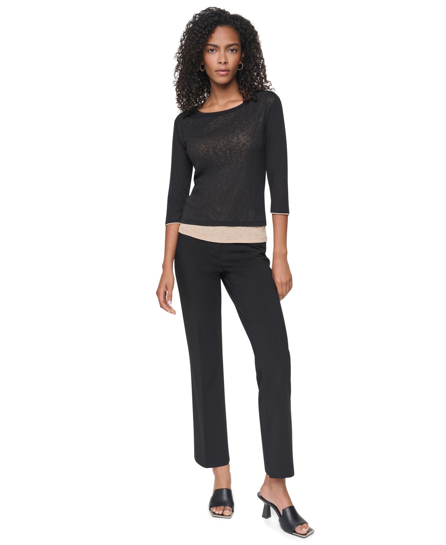 Women's Tissue Knit Scoop Neck 3/4-Sleeve Pullover Sweater