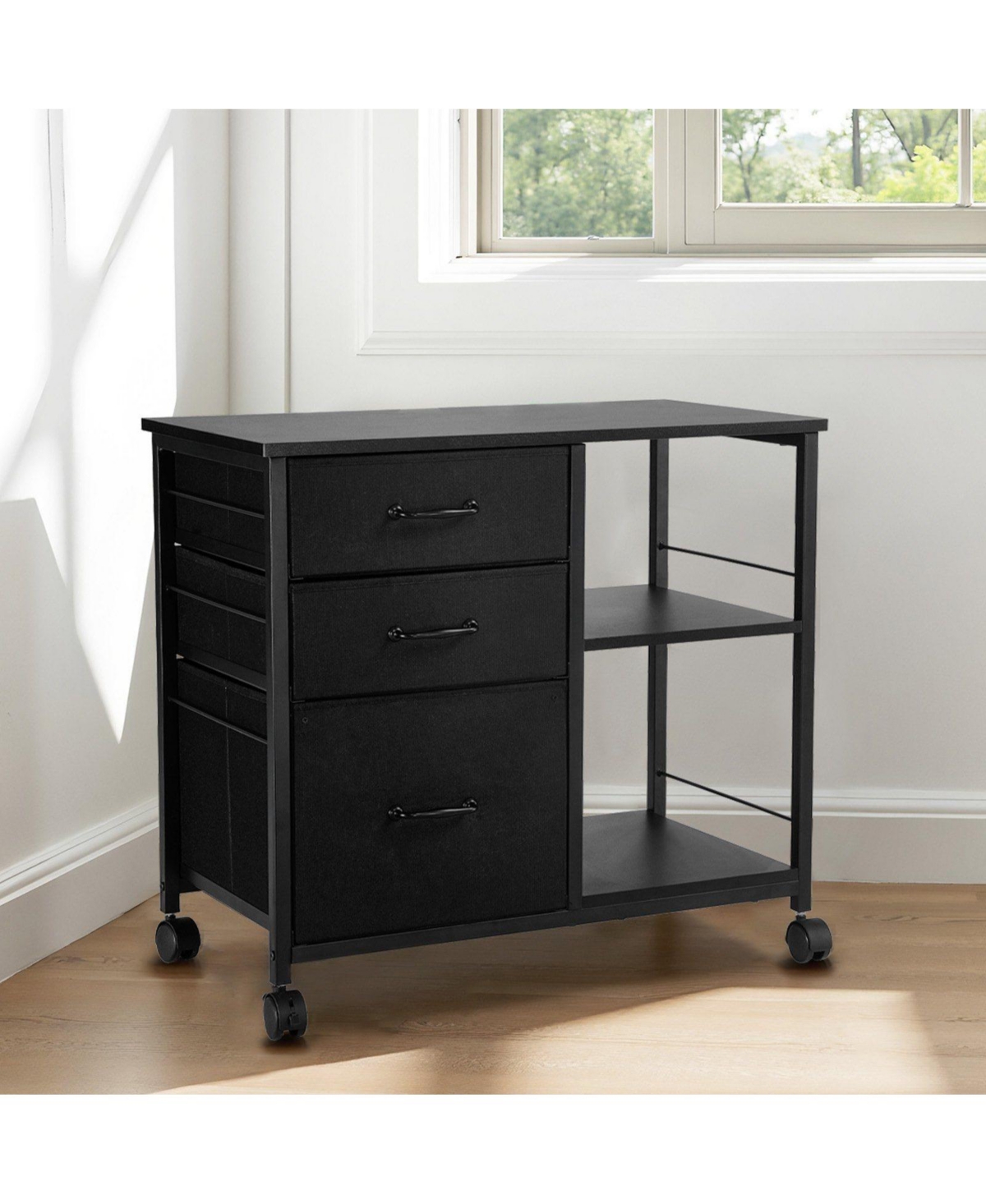 Slickblue Mobile File Cabinet with 3 Drawers and Open Storage Shelves