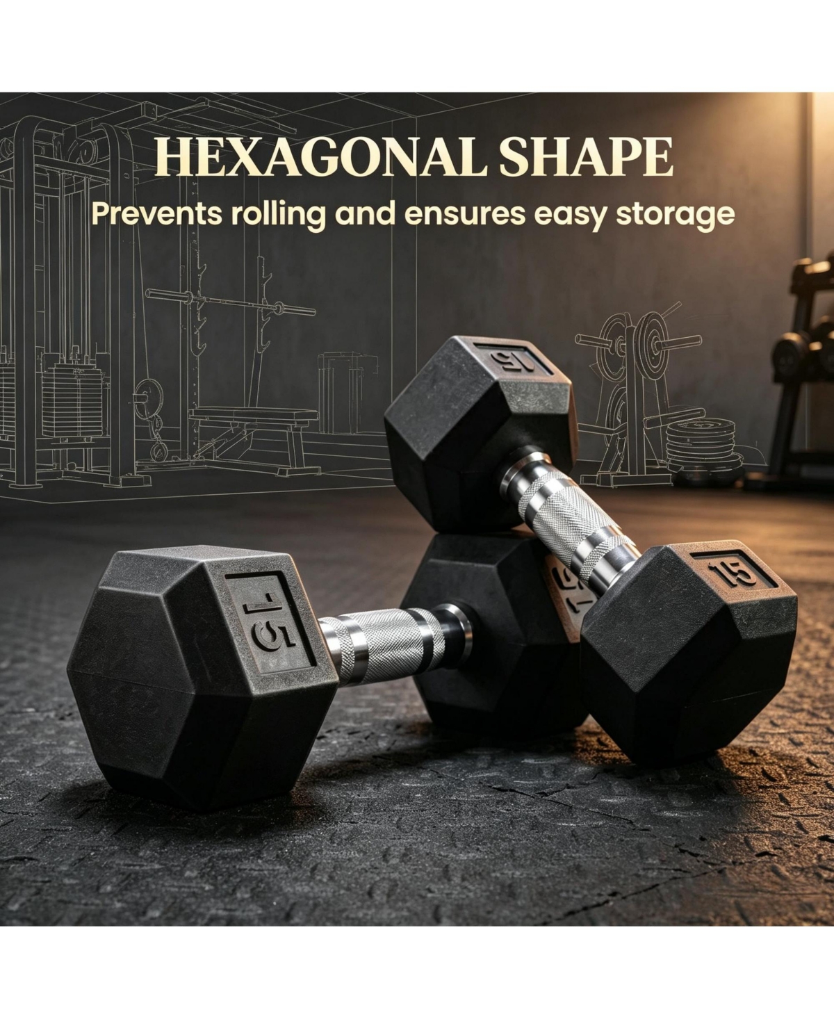 Sevorley 15 lb Rubber Hex Dumbbell Set of 2 with Ergonomic Grip