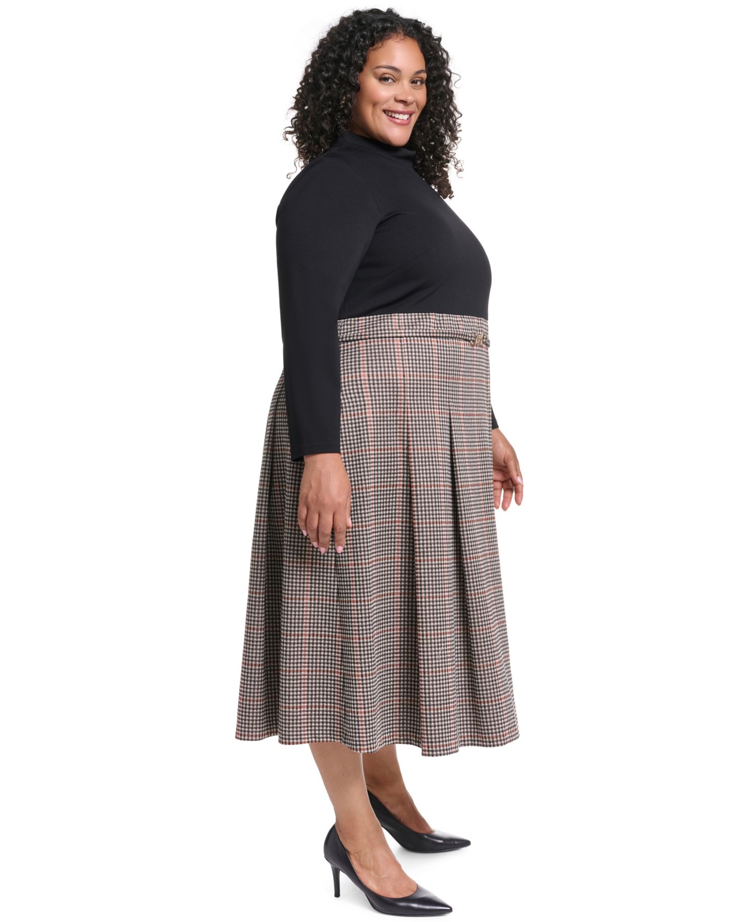 Petite Mock Neck A-Line Twofer Midi Dress
