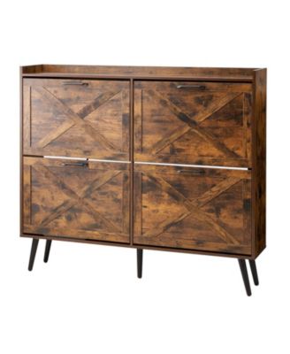 Wooden Shoe Storage Cabinet with 4 Flip Drawers, Space-Saving Organizer for Home Entryway