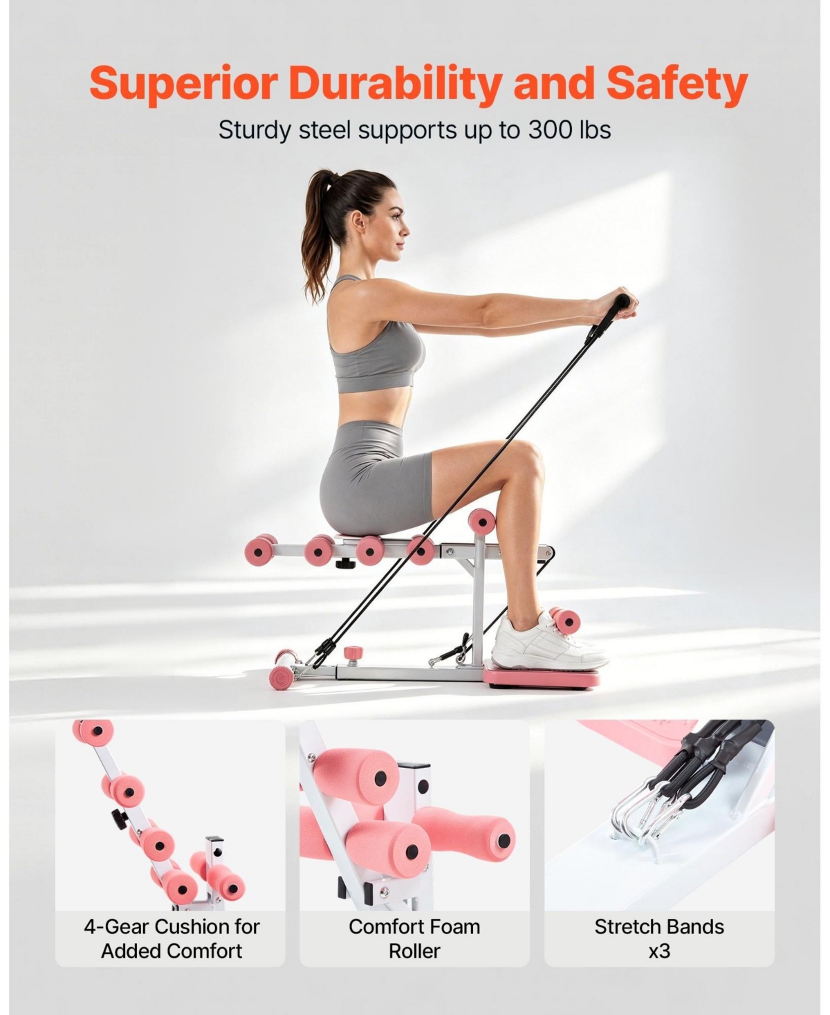 Sugift Adjustable Deep Squat Machine with 3 High-Strength Resistance Bands Folding Home Gym Trainer