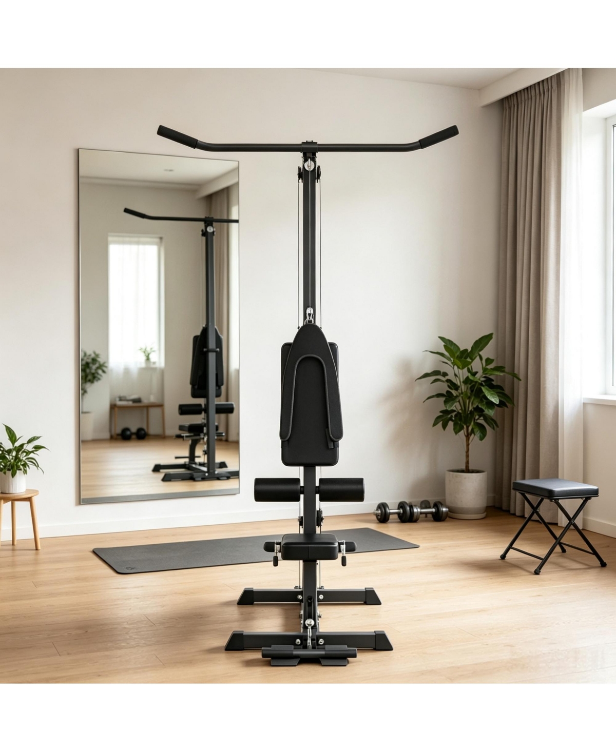 Sevorley Lat Pulldown Machine with Adjustable Seat, Flip Footplate, Dual Pulley - Heavy-Duty Steel Home Gym
