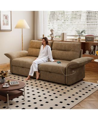 85" 2-in-1 Convertible Sofa Bed with Plush Upholstery and Built-in USB Charging Ports