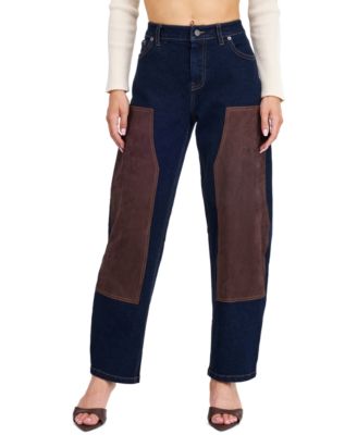 Women's Lottie High-Rise Barrel Suede Contrast Cotton-Blend Pants