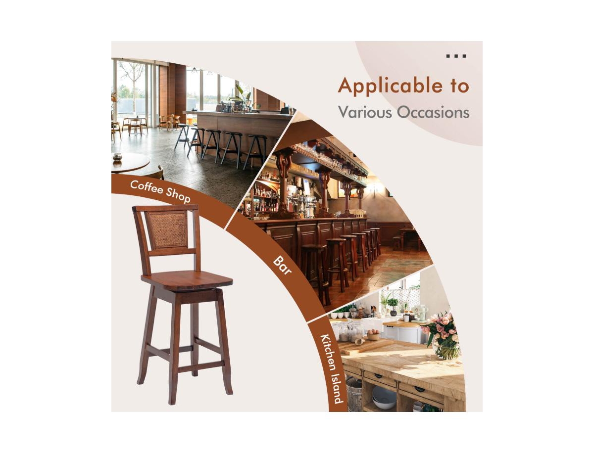 Clihome 2 Pieces 24.5 Inch Bar Stools with Rattan Back and Swivel Seat