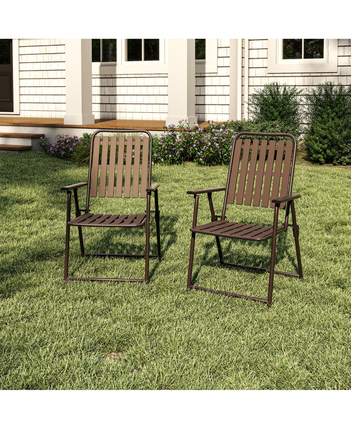 Mondawe 2-Piece Folding Chair with Metal Frame and Wpc slats
