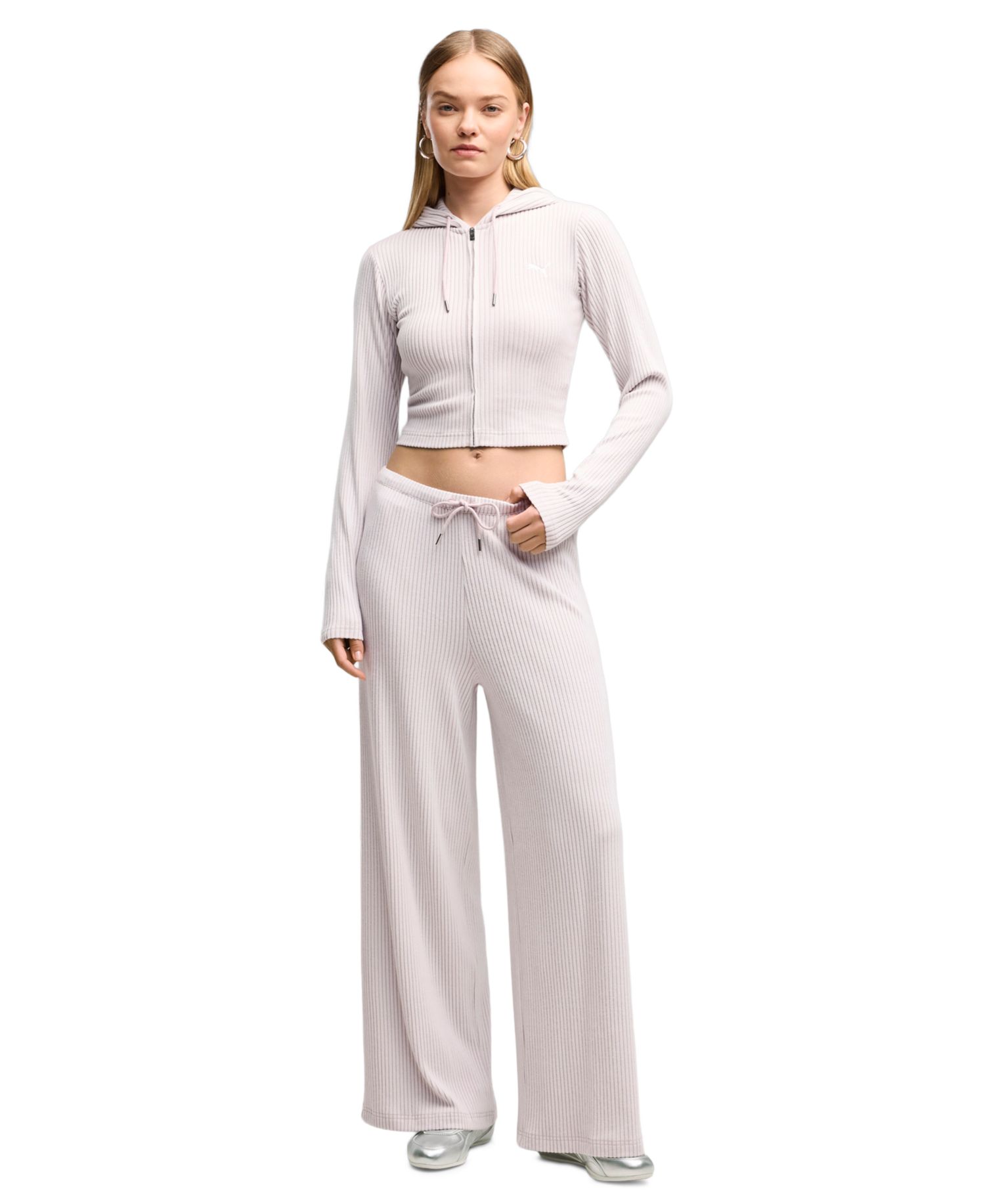 Women's ESS Full-Zip Cropped Ribbed Hoodie
