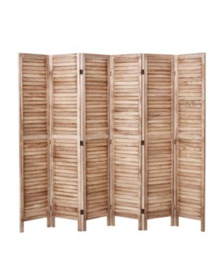 6 Panel Louvered Wood Room Divider, Folding Privacy Screen for Living Room, Office & Restaurant