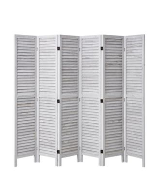6 Panel Louvered Wood Room Divider, Folding Privacy Screen for Living Room, Office & Restaurant