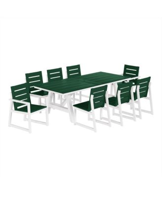 9-Piece HDPE Outdoor Furniture Patio Dining Table With Umbrella Hole and Chairs Set For 8