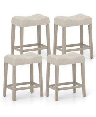 Set of 4 Upholstered Counter-Height Bar Stools with Saddle Seat