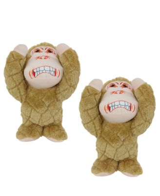 Angry Animals Monkey 2 Pack, Durable Plush Squeaky Dog Toy