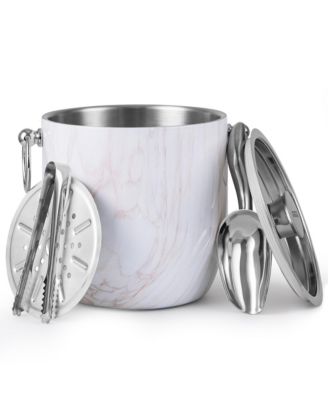 3L Double Wall Stainless Steel Insulated Ice Bucket With Lid Scoop Tongs Strainer For Parties Bars