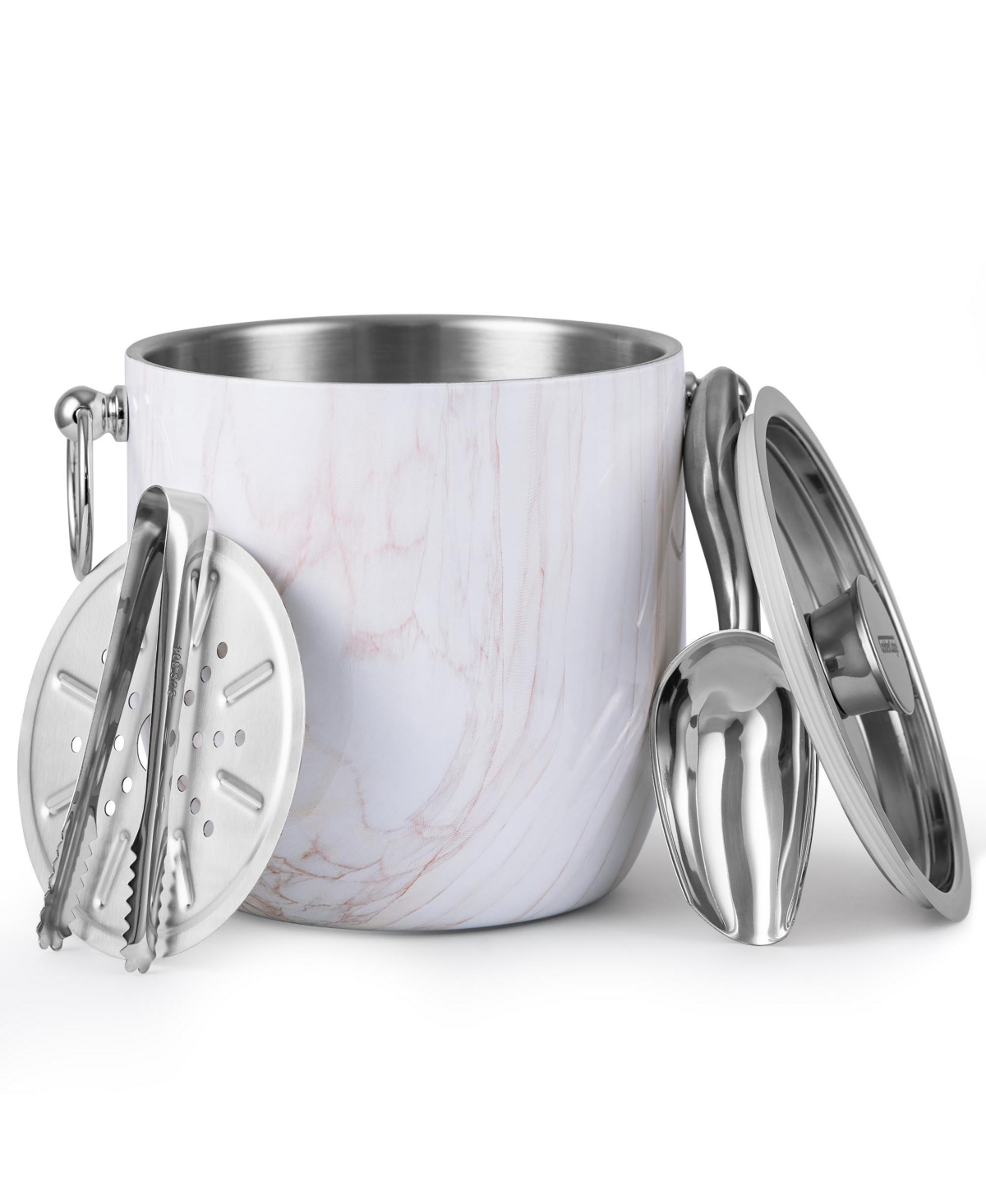 Piscifun 3L Double Wall Stainless Steel Insulated Ice Bucket With Lid Scoop Tongs Strainer For Parties Bars