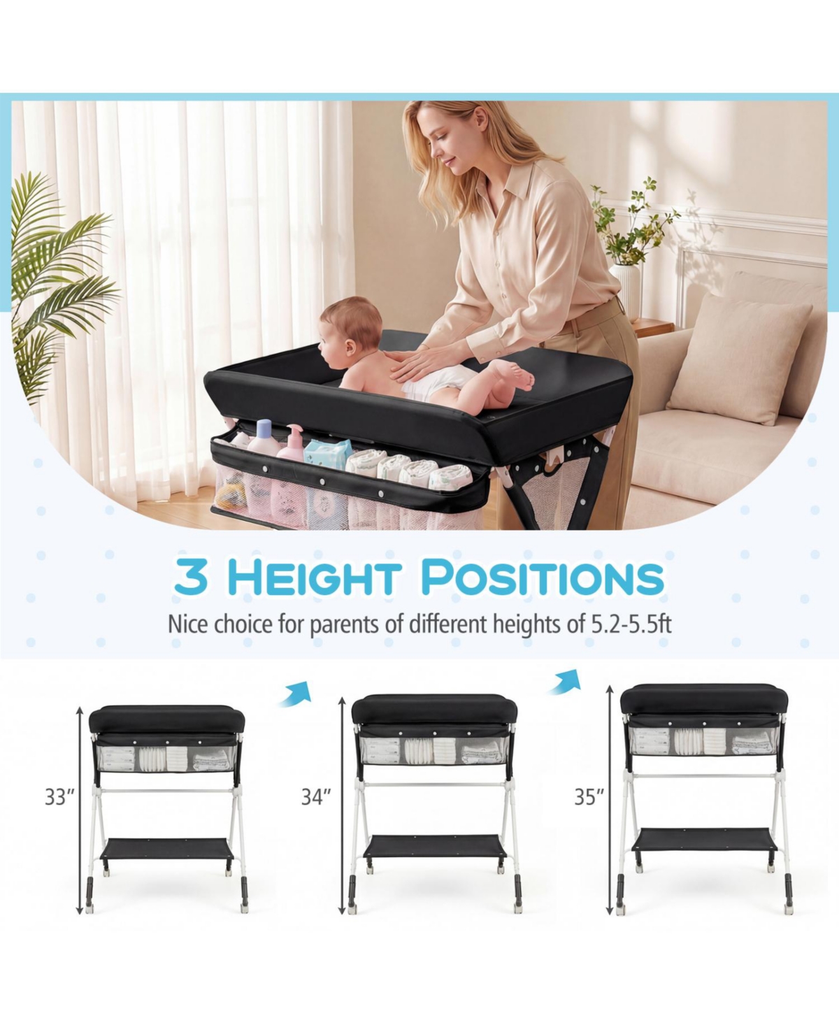 Slickblue Adjustable Height Baby Changing Table Portable Nursery Station