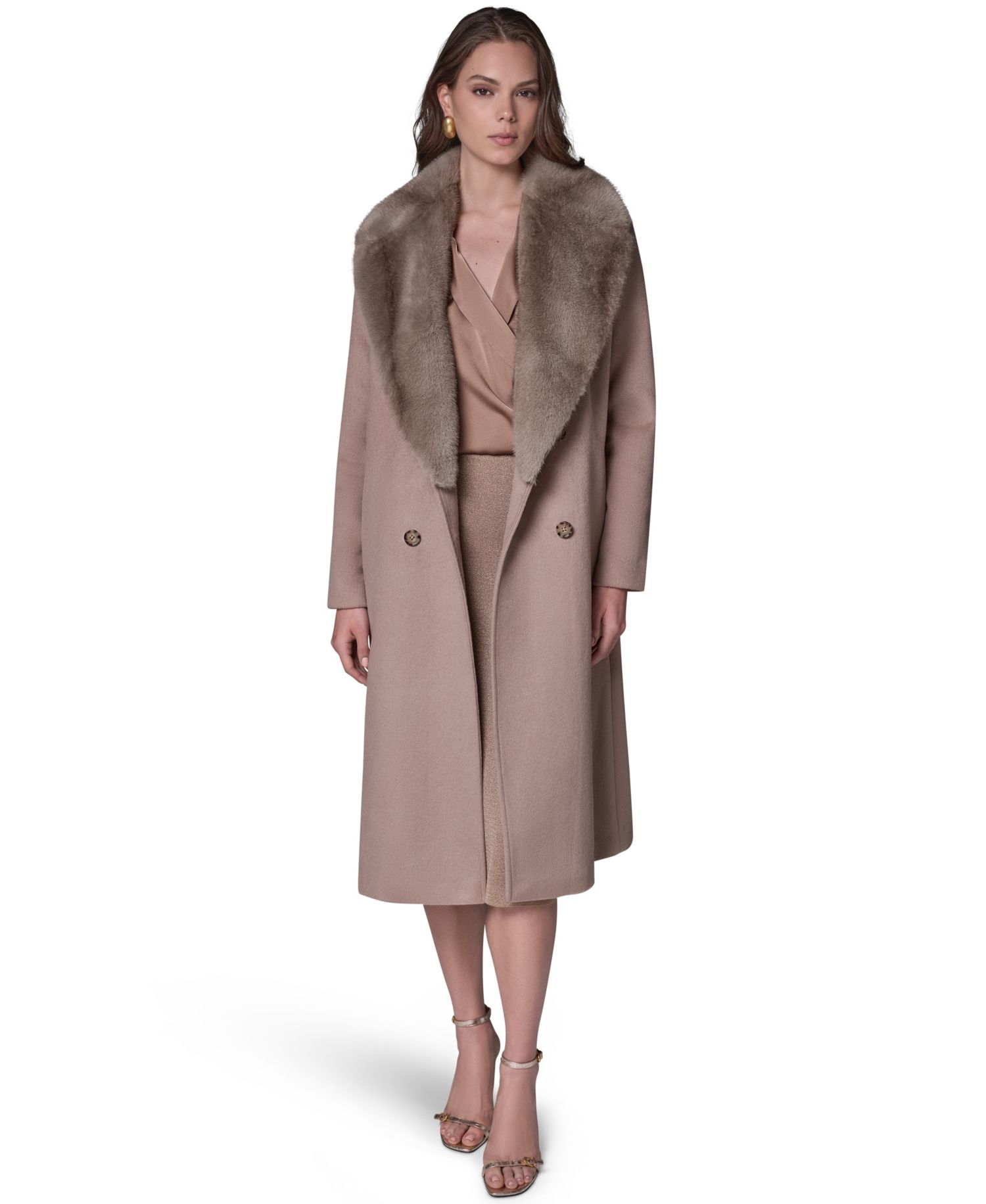 Women's Wool-Blend Faux-Fur-Collar Coat