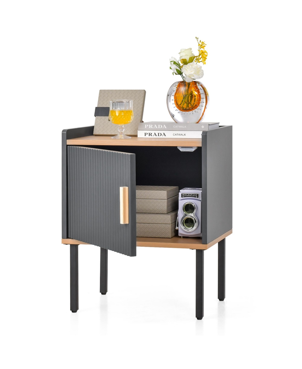 Costway Nightstand Bedside End Table with Door Cabinet for Living Room Bedroom