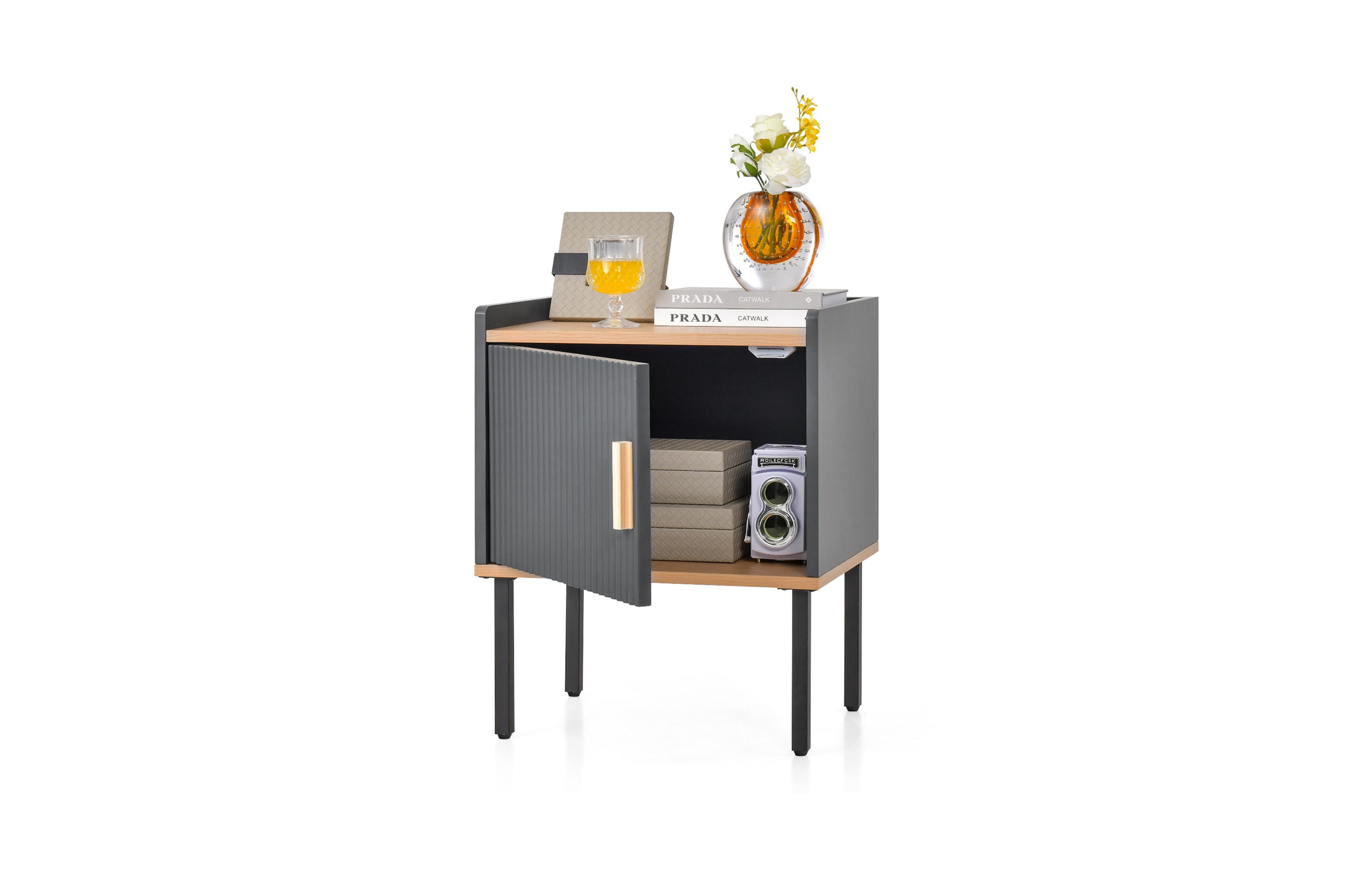 Costway Nightstand Bedside End Table with Door Cabinet for Living Room Bedroom