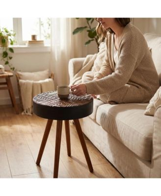 15.7" Mini Round Wooden Side Table